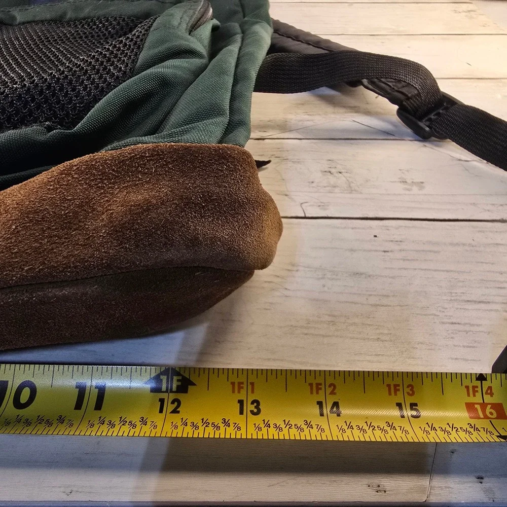 VTG 90's JanSport Backpack Forest Green Canvas Suede Leather Bottom Mesh Pocket